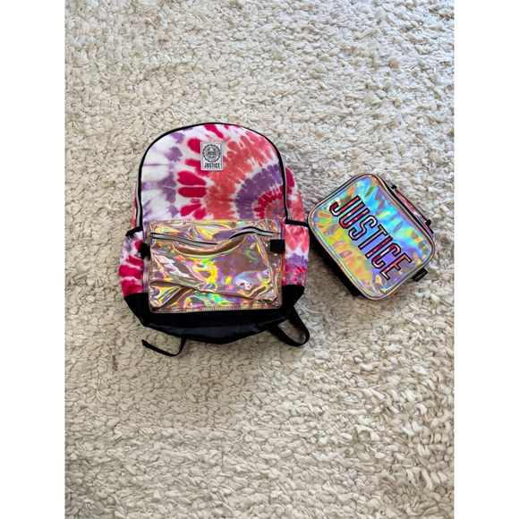 Girls Justice Backpack Lunchbox Set Pink Purple Shine Tie Dye School Bag - Picture 1 of 14
